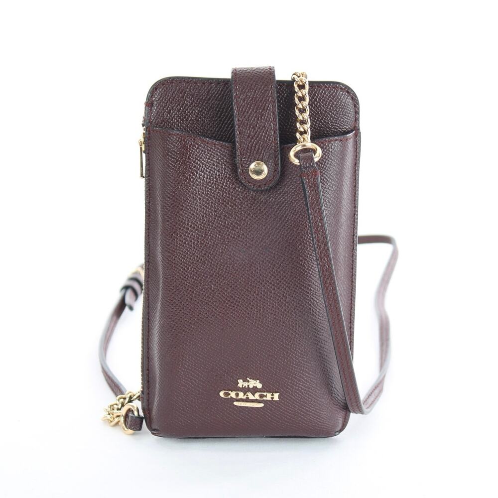Coach North South Burgundy Crossgrain Leather Phone Crossbody Bag